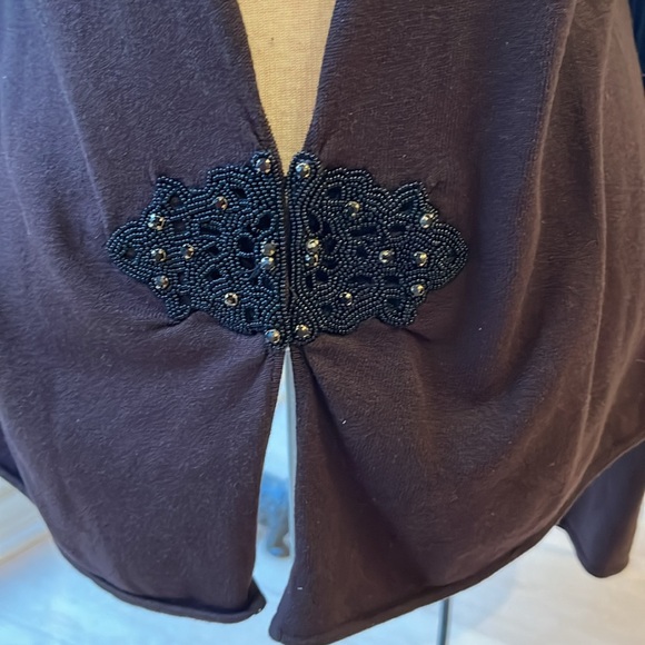 VGUC Nougat London dark brown long sleeve cardigan with beaded hook & eye close - Picture 2 of 8